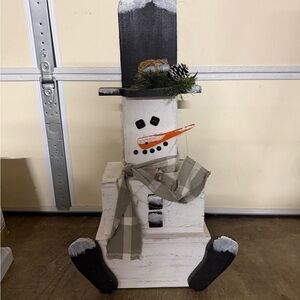 Festive Snowman Decoration with Black Hat and Orange Nose